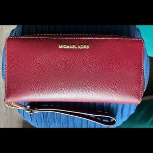 Michael Kors Saffiano Leather Accordion Zip Wallet with Wristlet